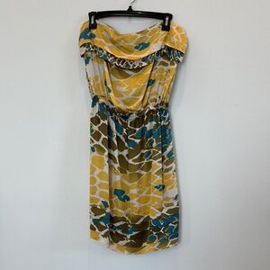 Postella Strapless Summer 100% Silk Dress – Size L, Yellow Multicolor